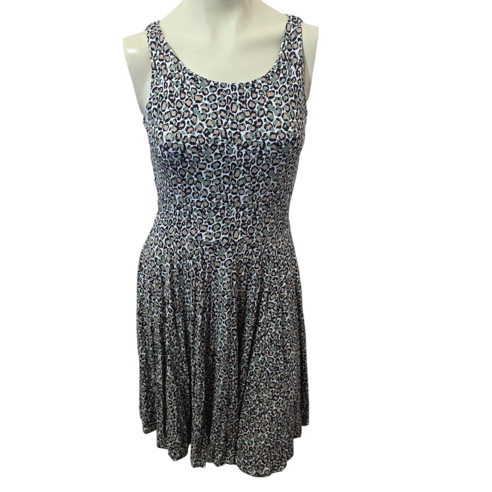 Nicole Miller Leopard Print Dress Sleeveless Fit Flare Stretch Knee M